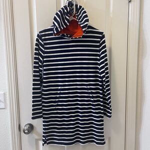 Mini Boden Blue White Striped Swim Cover Up Towelling Terry Hooded Boys SZ 11-12